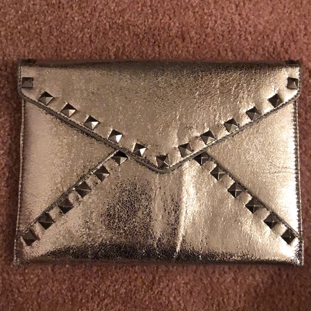 Silver/gunmetal studded clutch bag